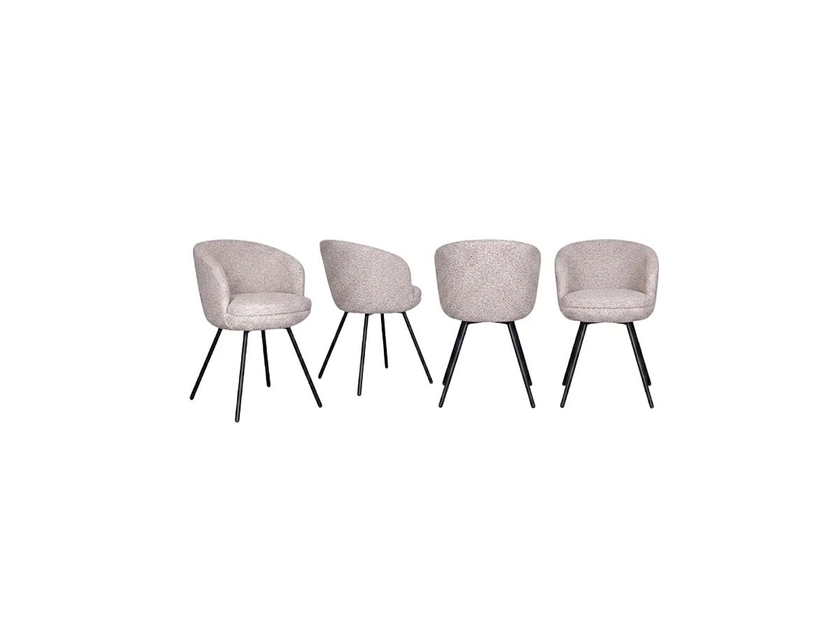 4er-Set Sessel mit doppelten, mehrfarbigen Polstern und schwarzen Metallfüßen