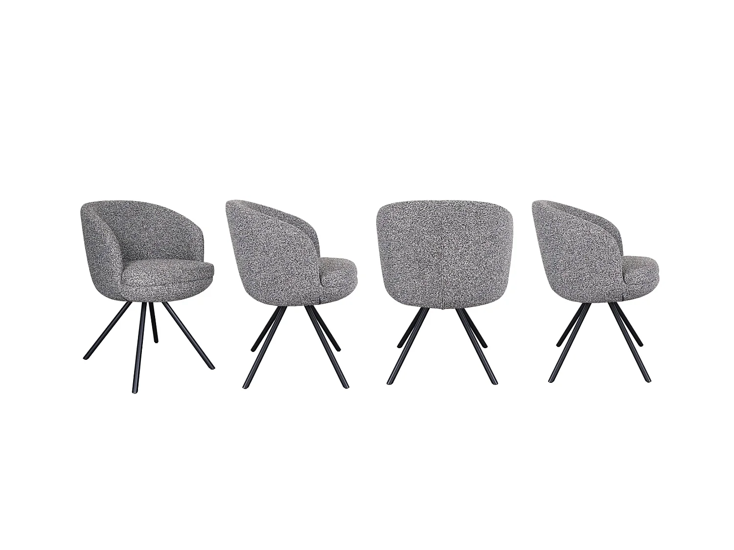 Set van 4 fauteuils met dubbele kussens in antracietkleur en zwarte metalen poten