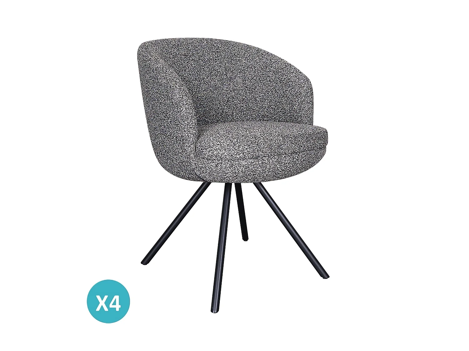 Set van 4 fauteuils met dubbele kussens in antracietkleur en zwarte metalen poten