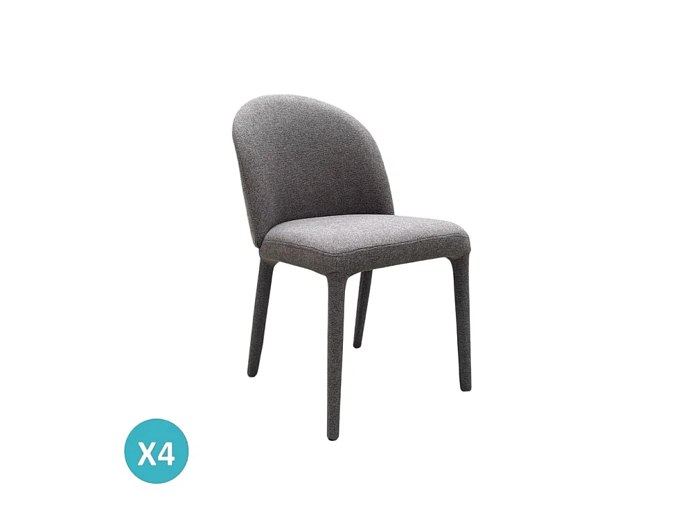 Lot de 4 chaises tapissées couleur pierre, pieds métalliques recouverts de tissu