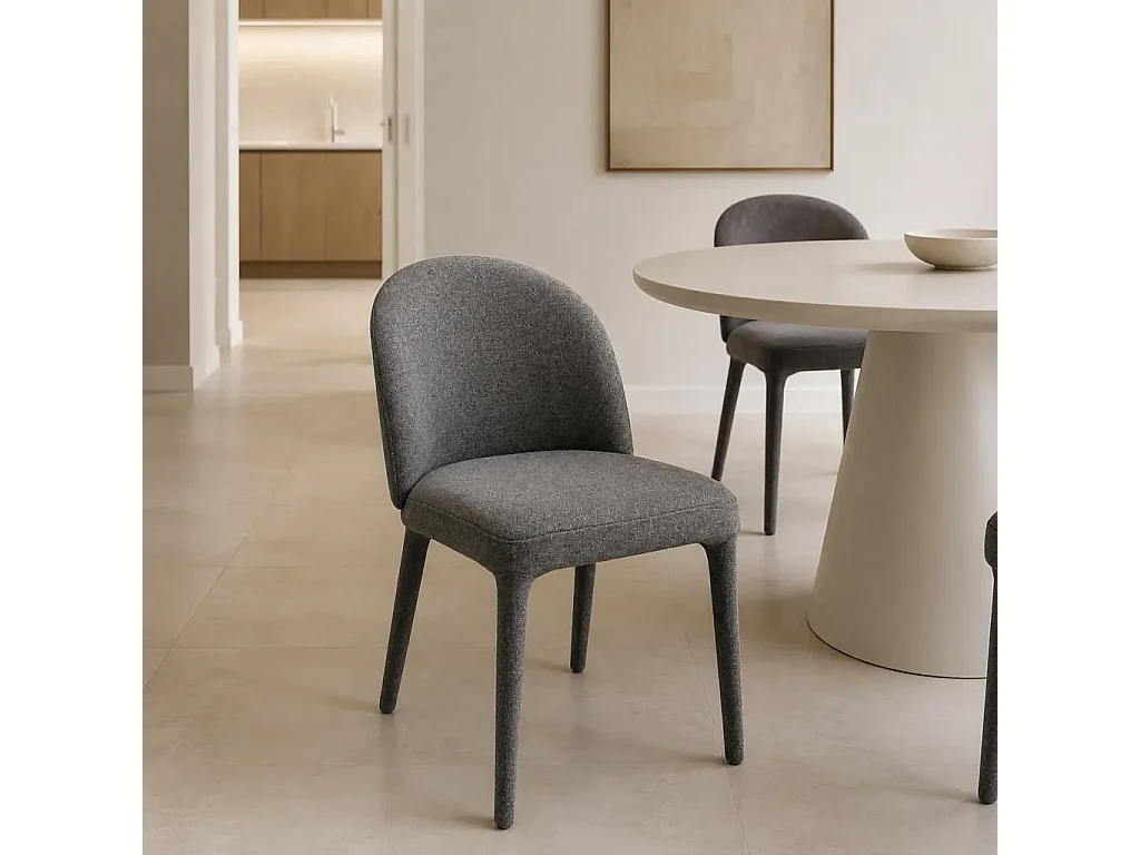 Lot de 4 chaises tapissées couleur pierre, pieds métalliques recouverts de tissu