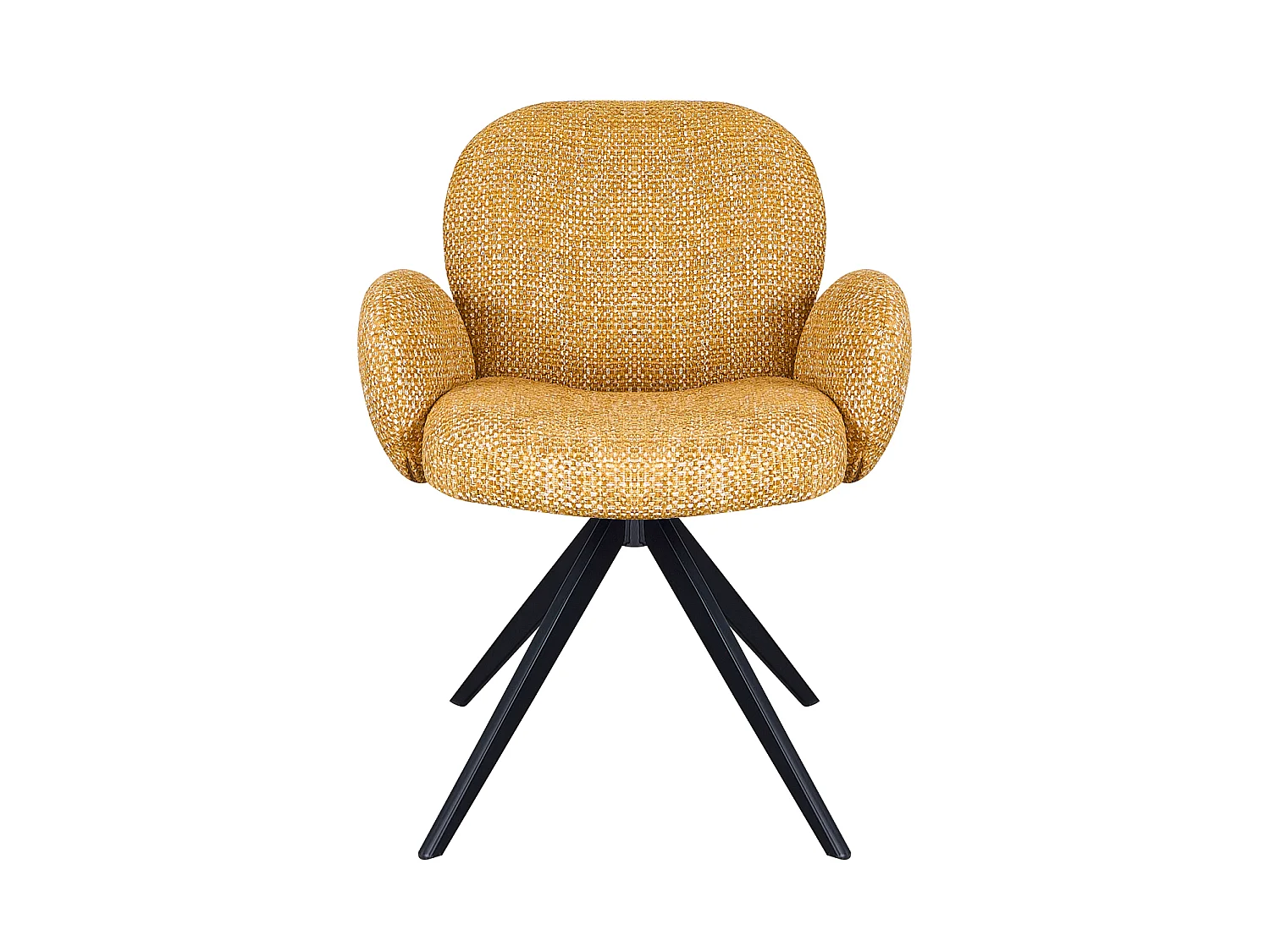 Lot de 4 fauteuils rembourrés en chenille couleur moutarde mouchetée et pieds métalliques noirs