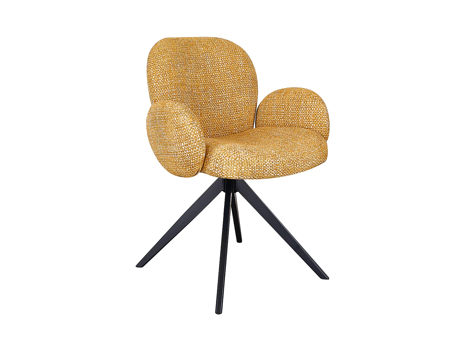 Lot de 4 fauteuils rembourrés en chenille couleur moutarde mouchetée et pieds métalliques noirs