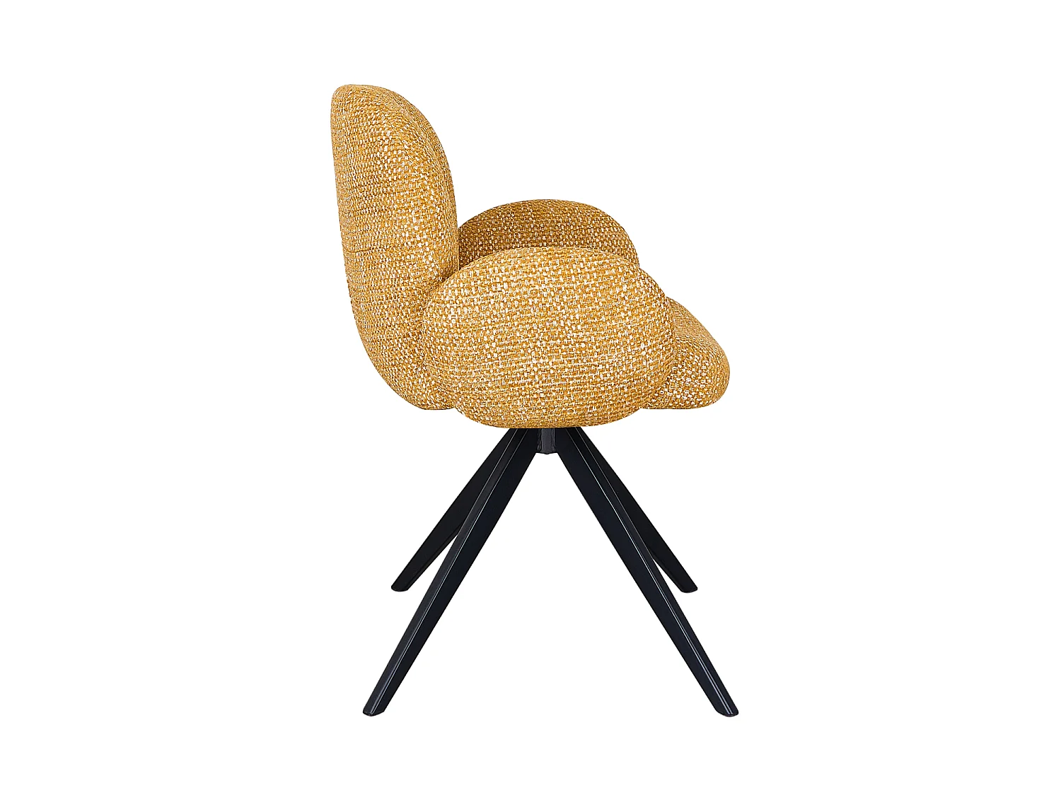 Lot de 4 fauteuils rembourrés en chenille couleur moutarde mouchetée et pieds métalliques noirs