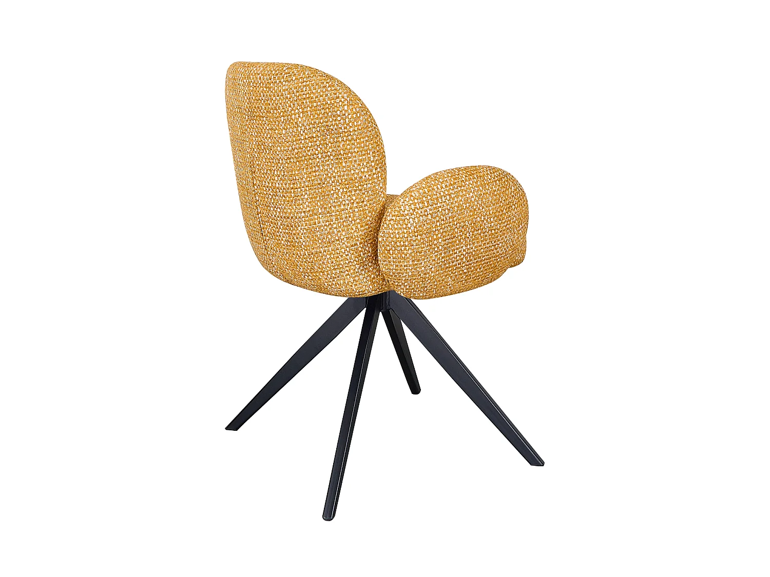 Lot de 4 fauteuils rembourrés en chenille couleur moutarde mouchetée et pieds métalliques noirs