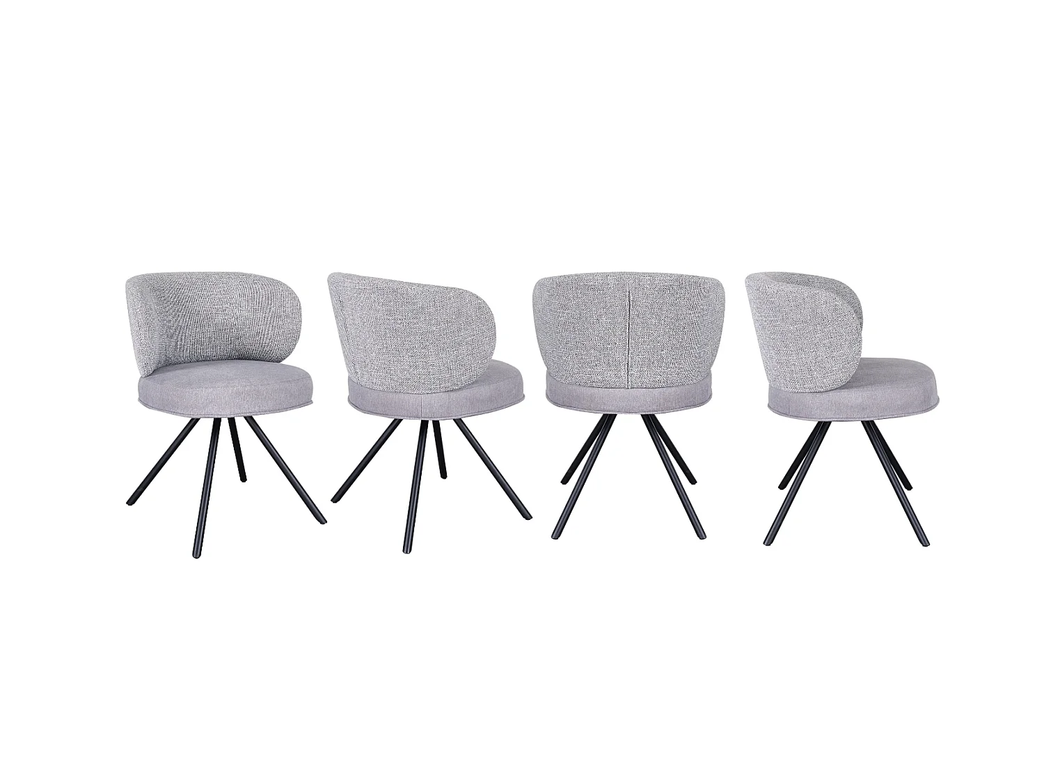 Lot de 4 chaises rembourrées bicolores gris marbré/gris avec pieds métalliques noirs