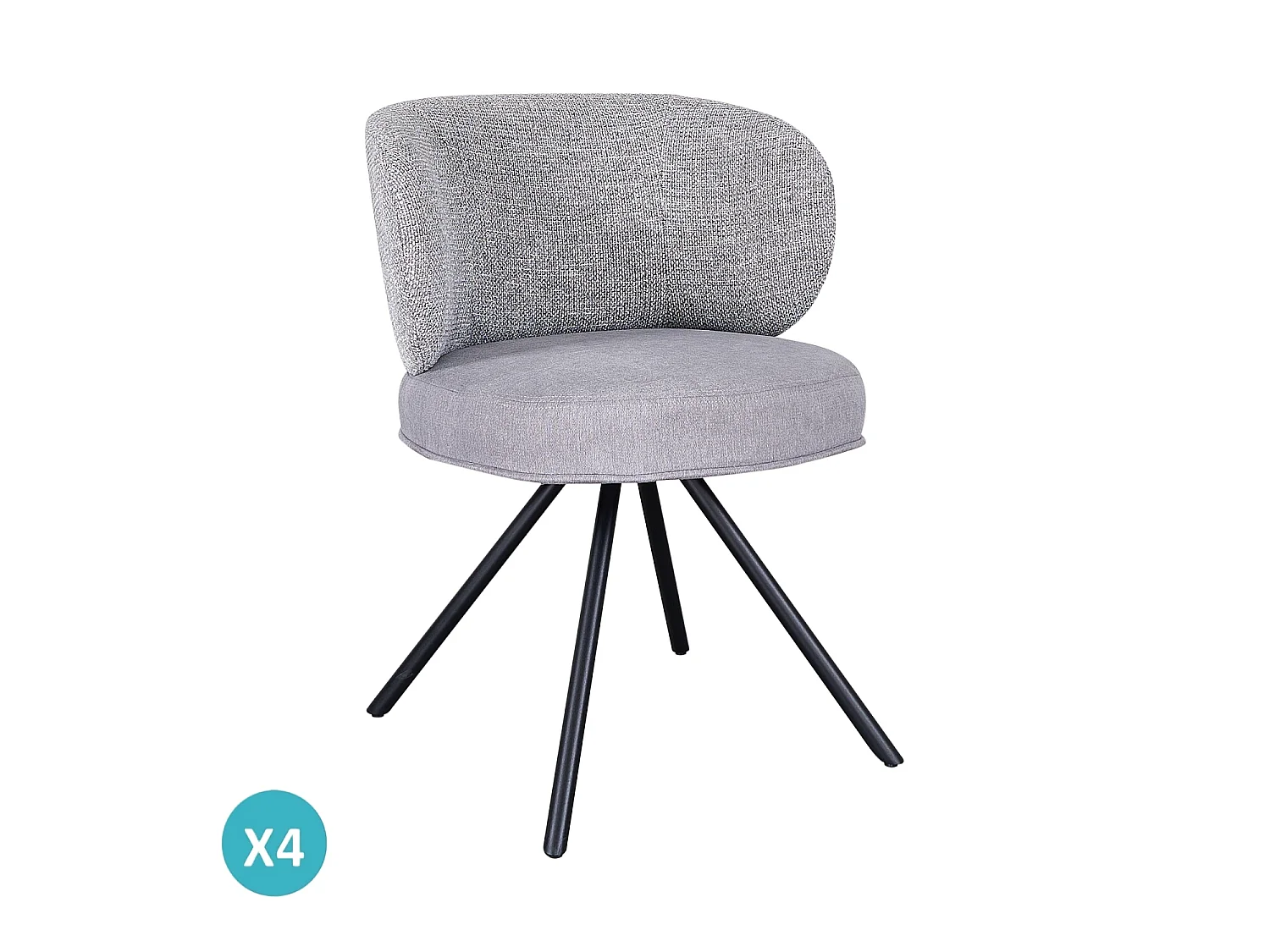 Lot de 4 chaises rembourrées bicolores gris marbré/gris avec pieds métalliques noirs