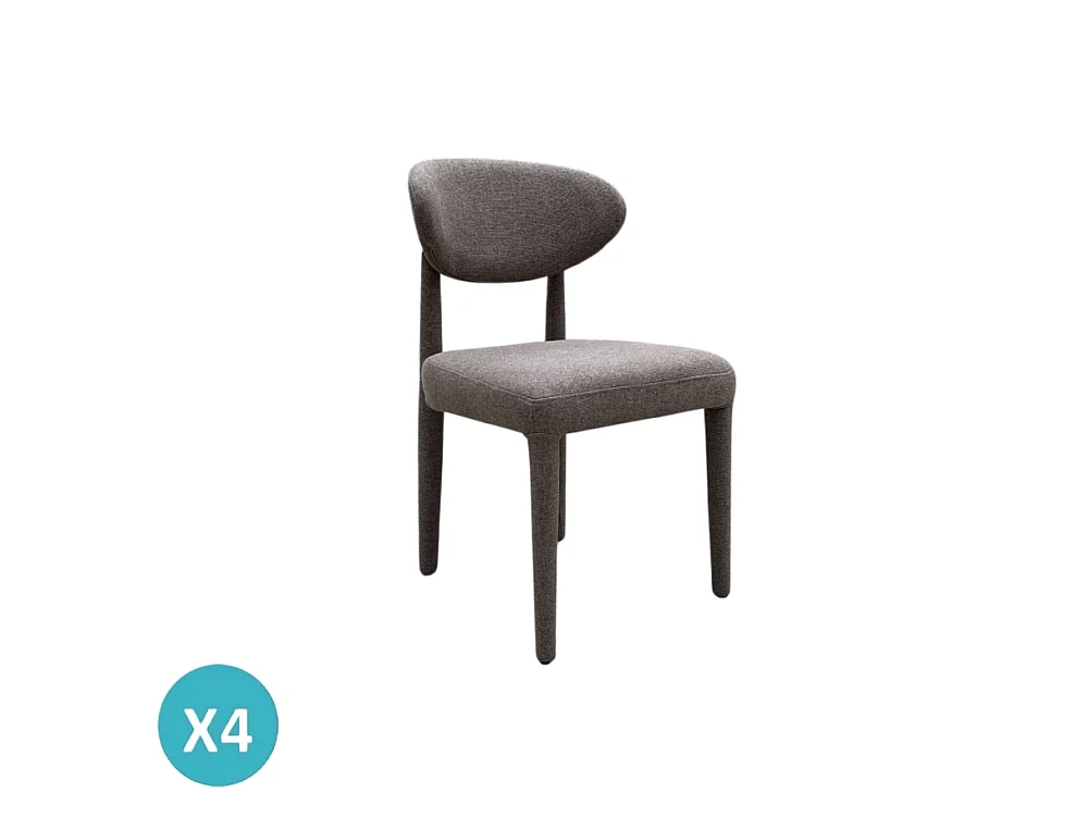 Lot de 4 chaises tapissées couleur pierre, pieds métalliques recouverts de tissu