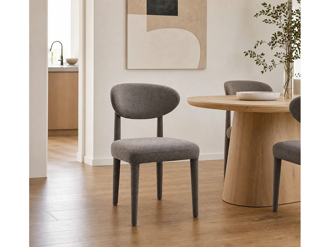 Lot de 4 chaises tapissées couleur pierre, pieds métalliques recouverts de tissu