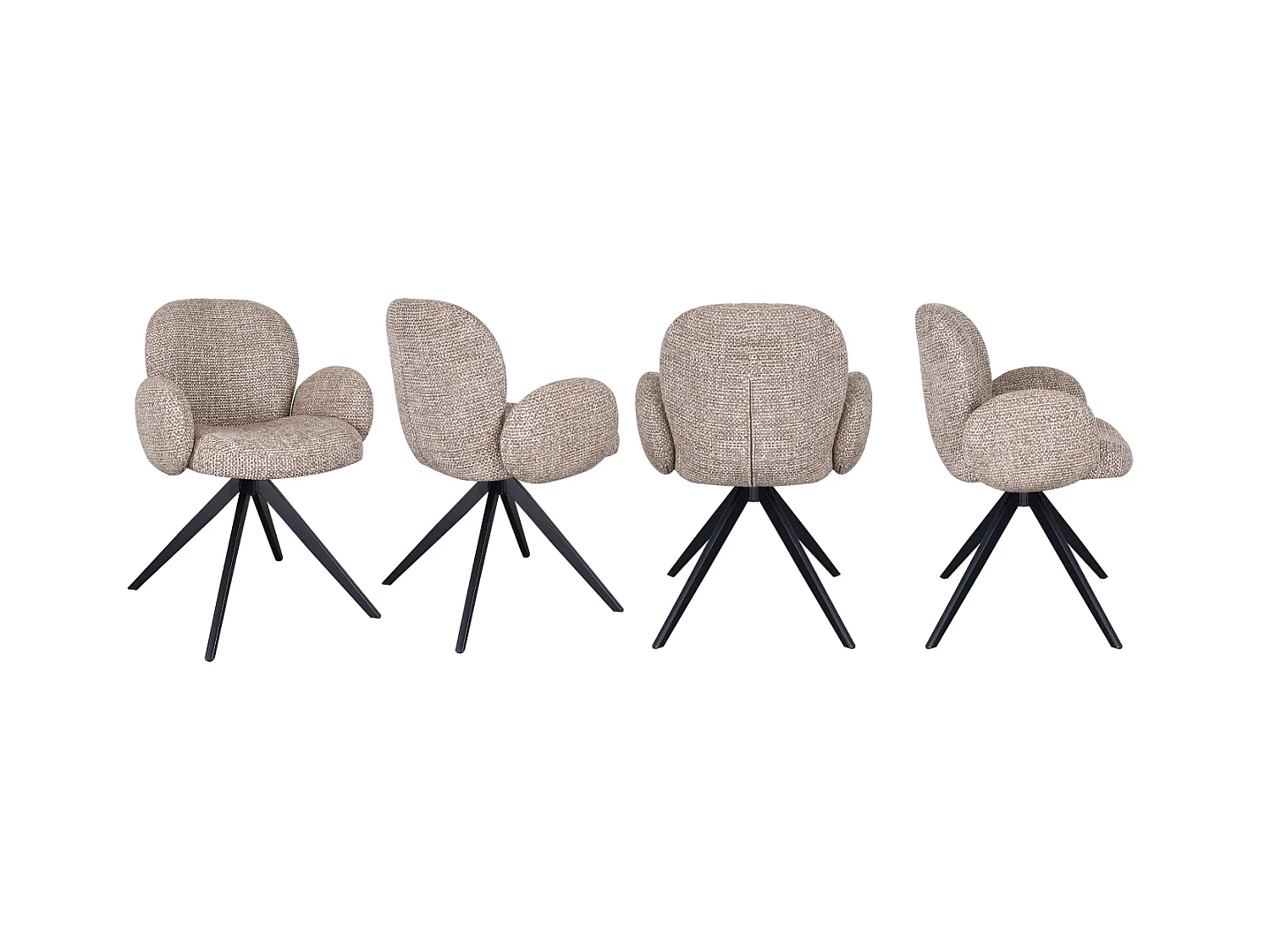 Lot de 4 fauteuils rembourrés en chenille couleur ciment mouchetée et pieds métalliques noirs