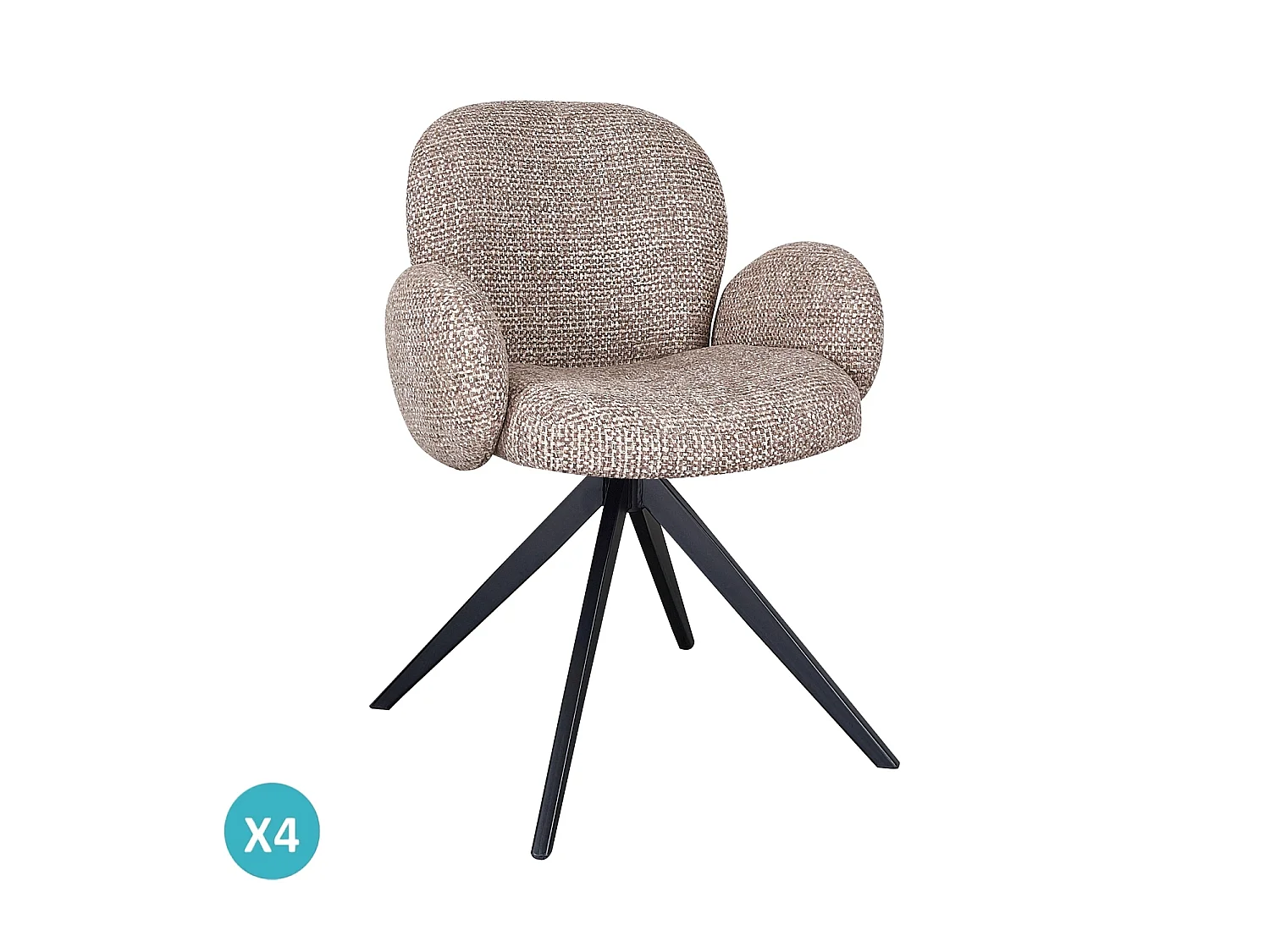 Lot de 4 fauteuils rembourrés en chenille couleur ciment mouchetée et pieds métalliques noirs