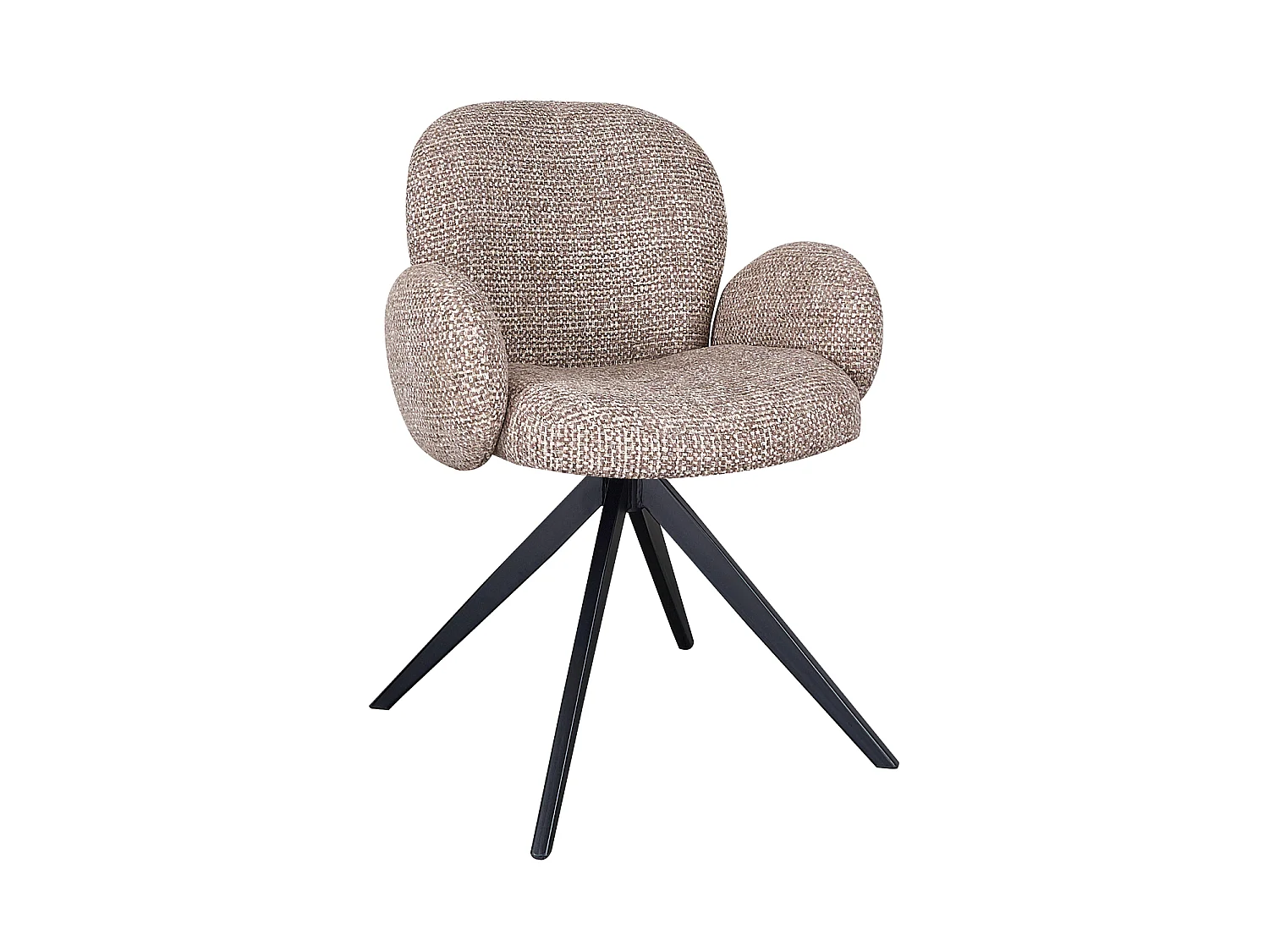 Lot de 4 fauteuils rembourrés en chenille couleur ciment mouchetée et pieds métalliques noirs