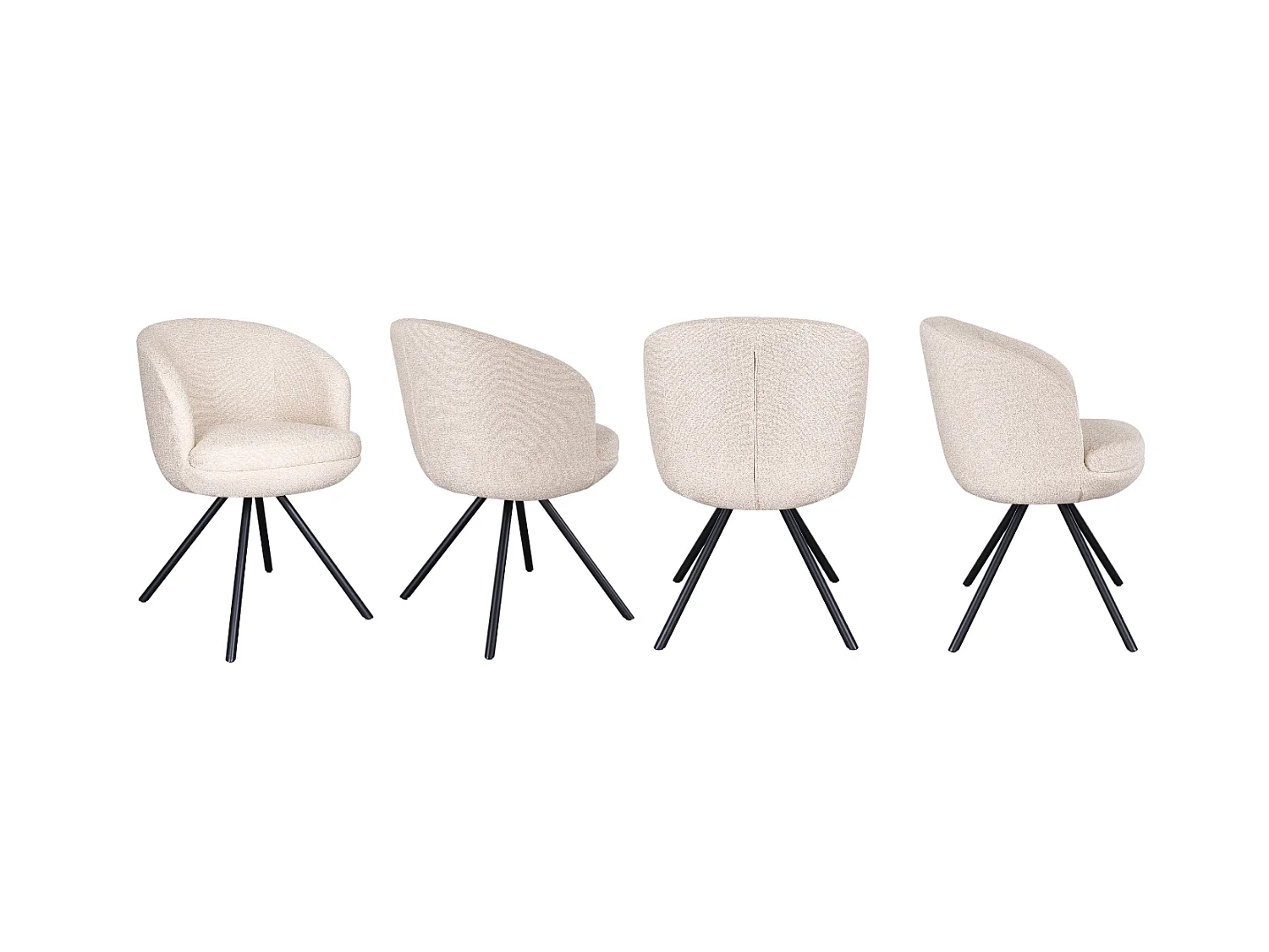 Conjunto de 4 poltronas estofadas com almofada dupla cor bege salpicada e pés metálicos pretos