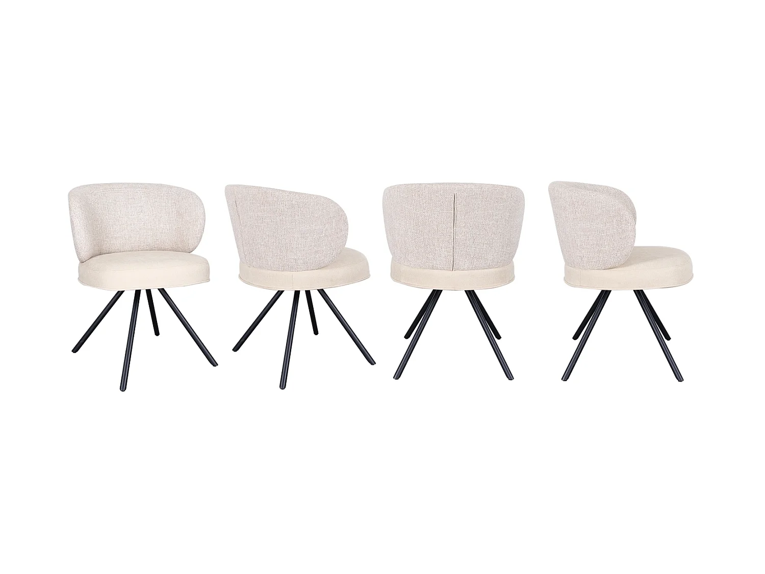 Conjunto de 4 cadeiras estofadas bicolores bege jaspeado/bege e pernas metálicas pretas
