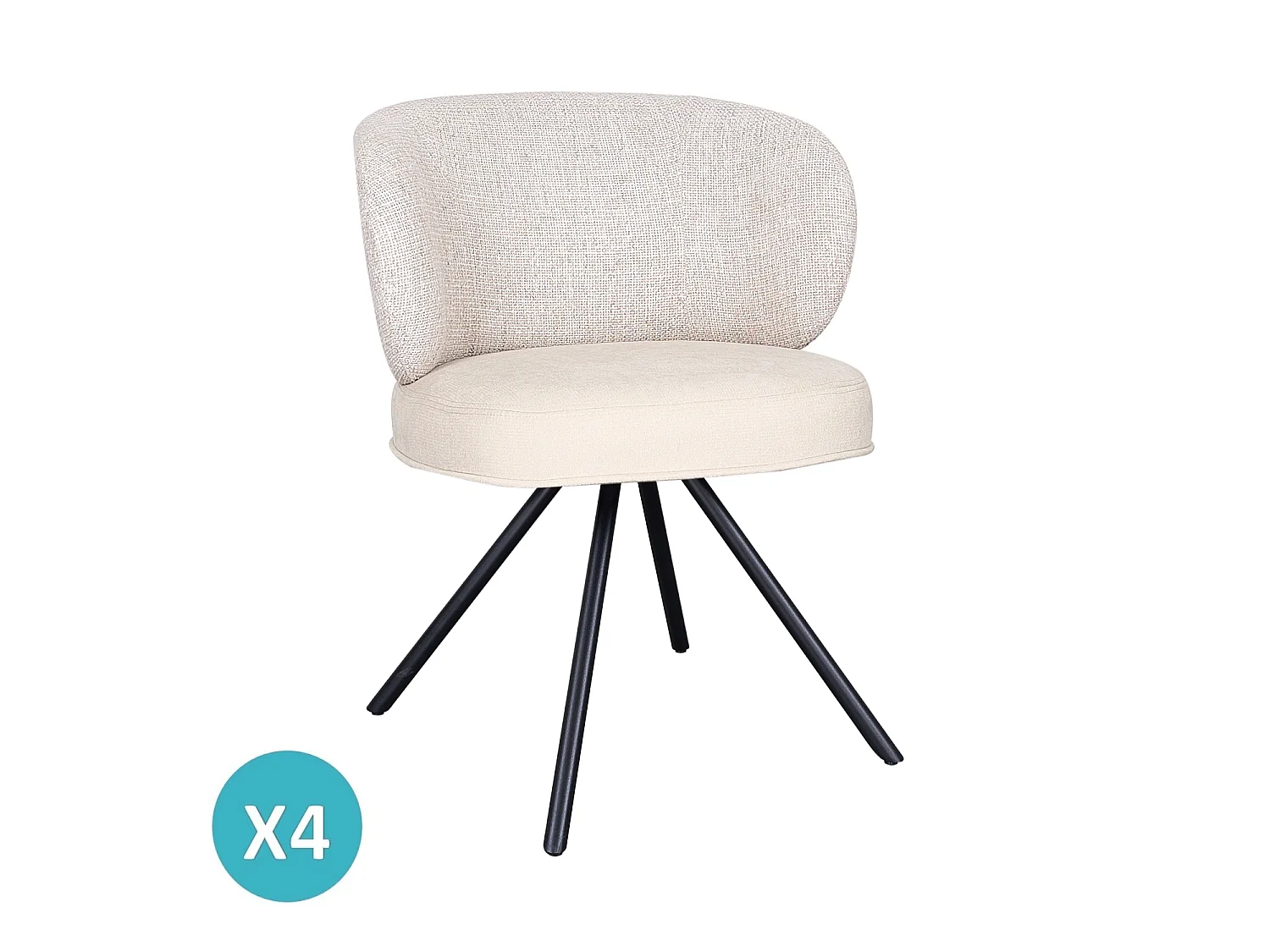 Conjunto de 4 cadeiras estofadas bicolores bege jaspeado/bege e pernas metálicas pretas