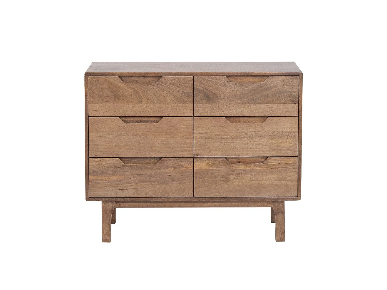 Commode in naturel mangohout met 6 lades en houten poten