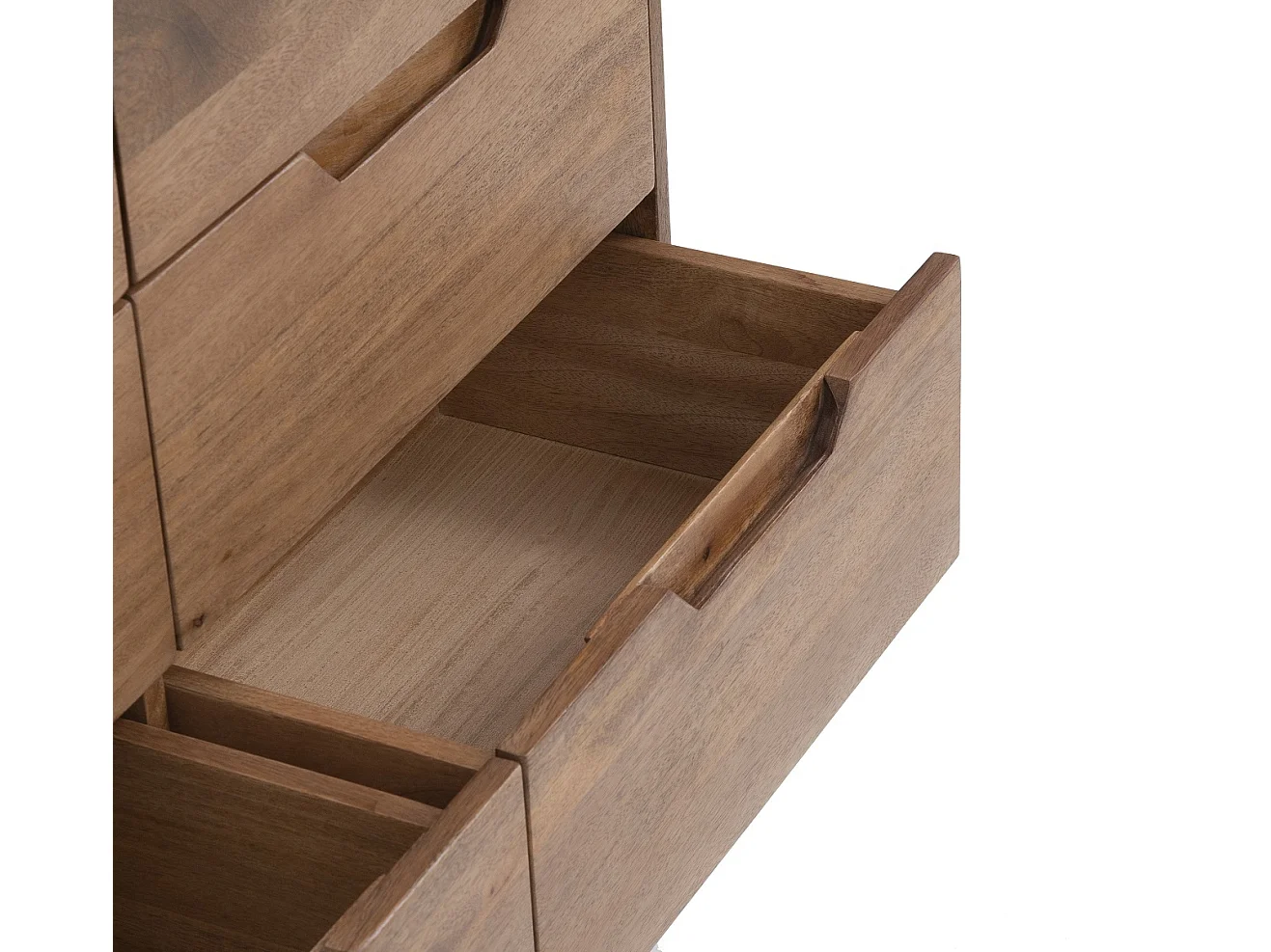 Commode in naturel mangohout met 6 lades en houten poten