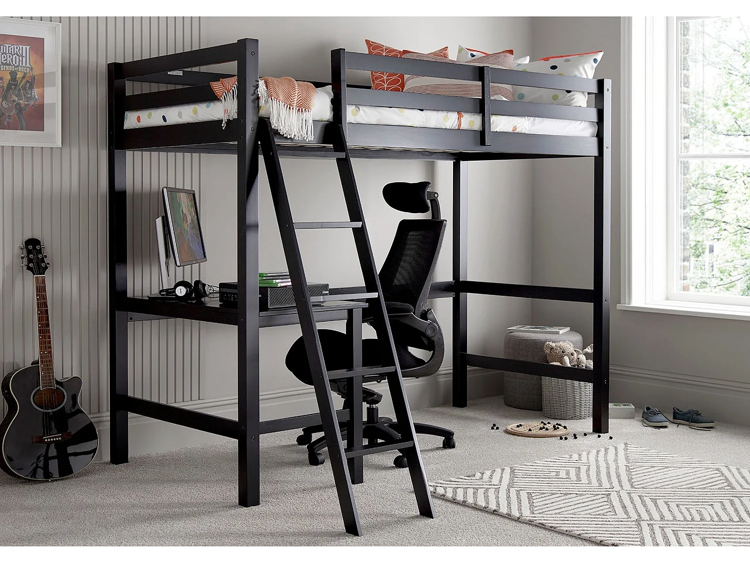 Painted Wood Bedframe - 75 x 190 cm Bedframe in Black