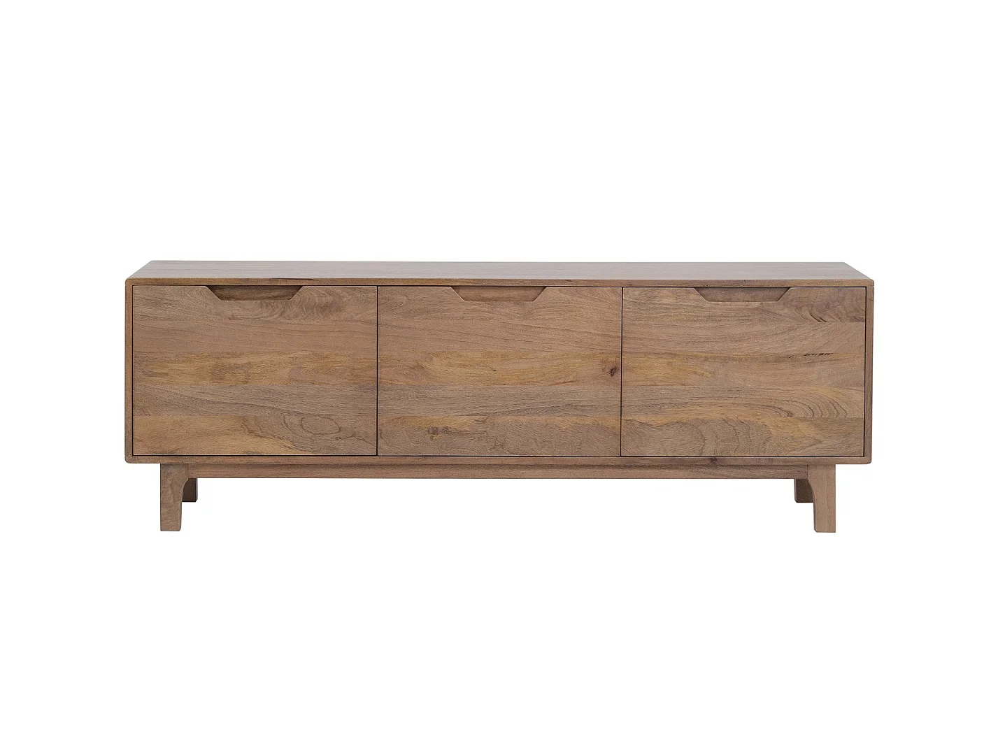 Meuble TV en bois de manguier couleur naturelle, 3 portes et pieds en bois