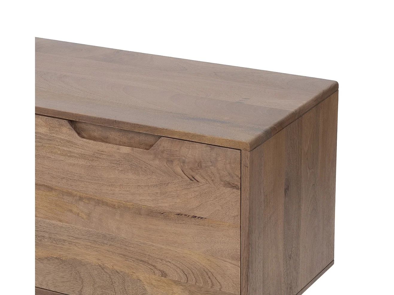 Meuble TV en bois de manguier couleur naturelle, 3 portes et pieds en bois