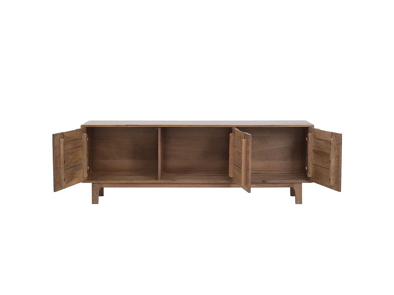 Meuble TV en bois de manguier couleur naturelle, 3 portes et pieds en bois