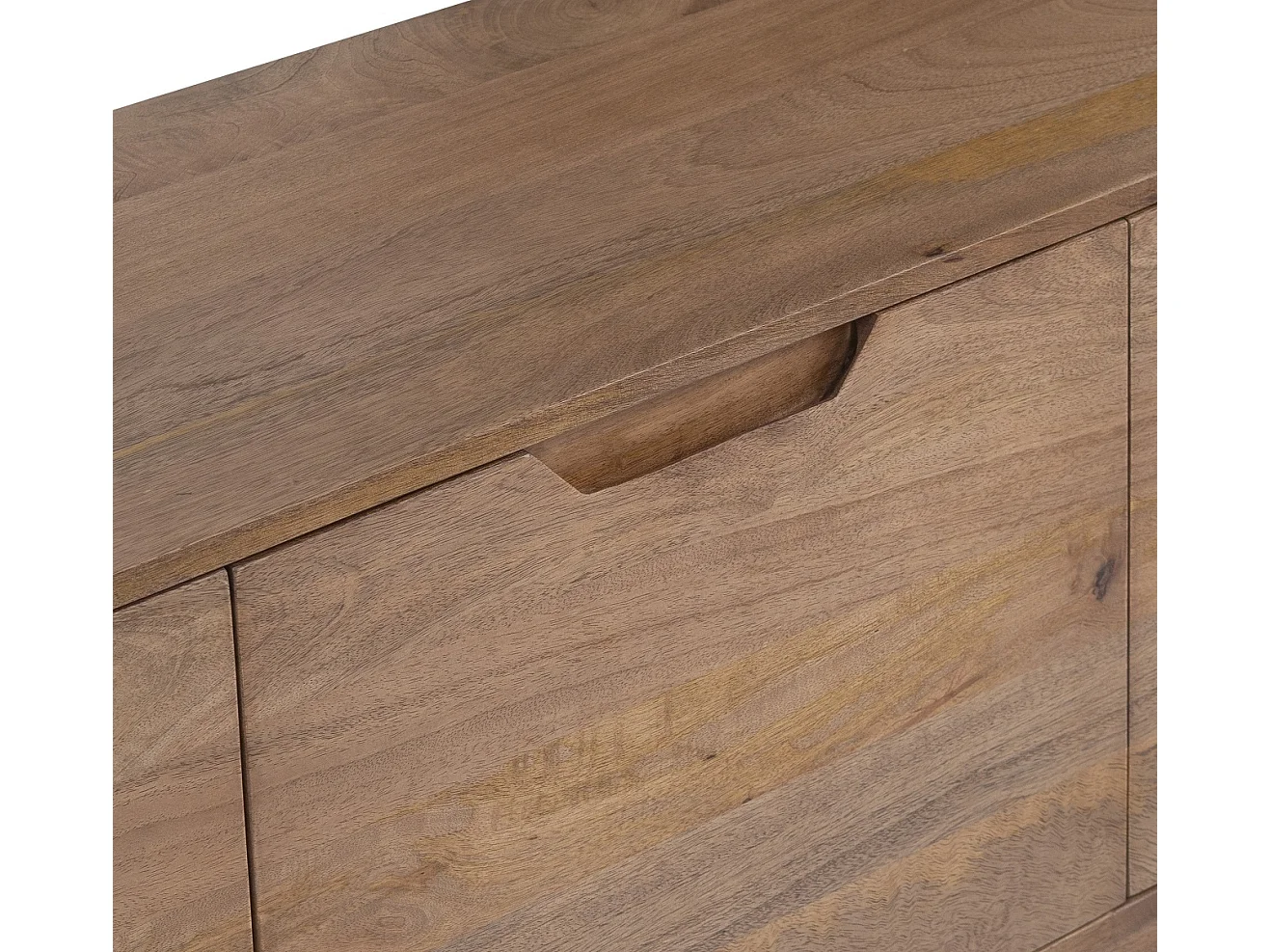 Meuble TV en bois de manguier couleur naturelle, 3 portes et pieds en bois