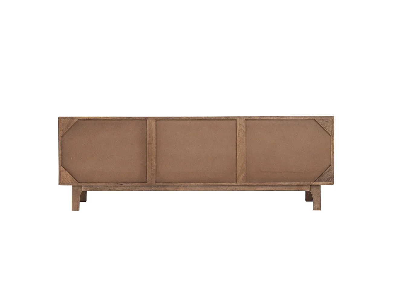 Meuble TV en bois de manguier couleur naturelle, 3 portes et pieds en bois