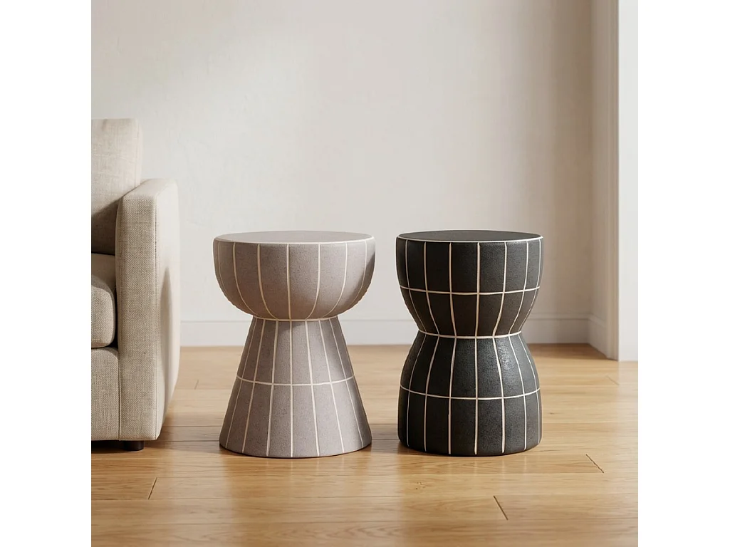 Tabouret / meuble d'appoint en céramique couleur gris