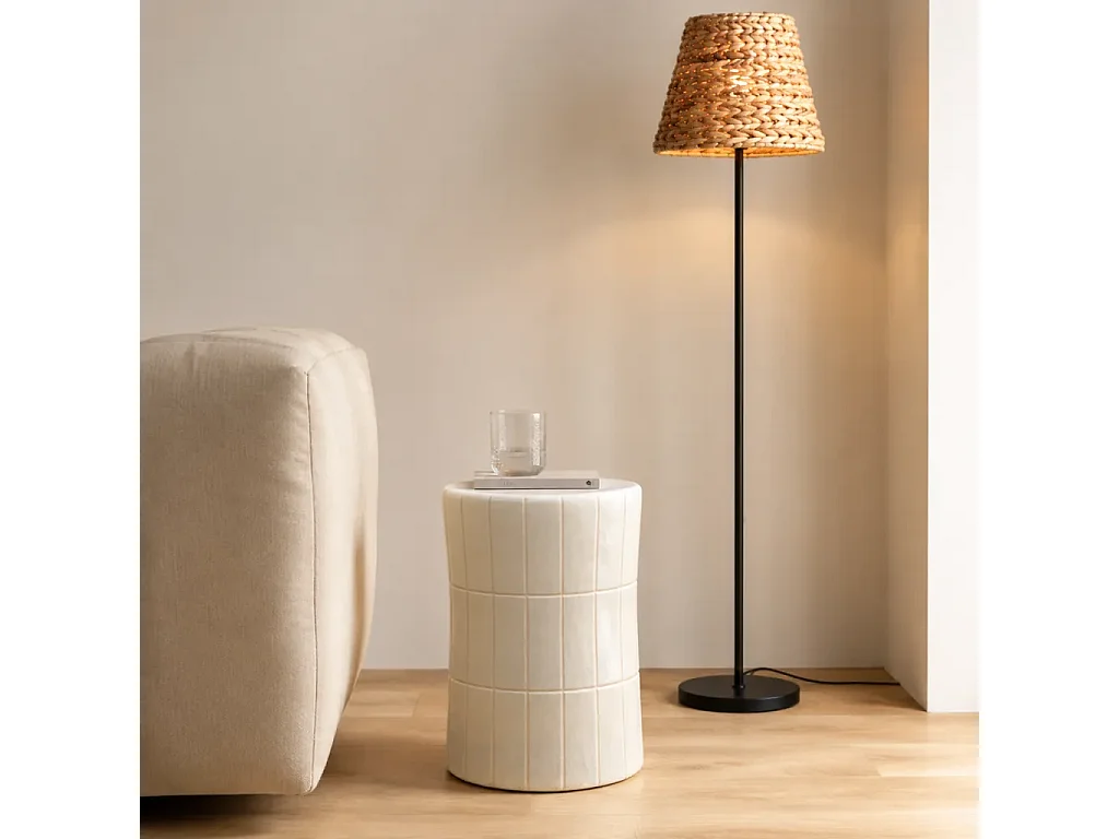 Tabouret / meuble d'appoint en céramique couleur blanc cassé