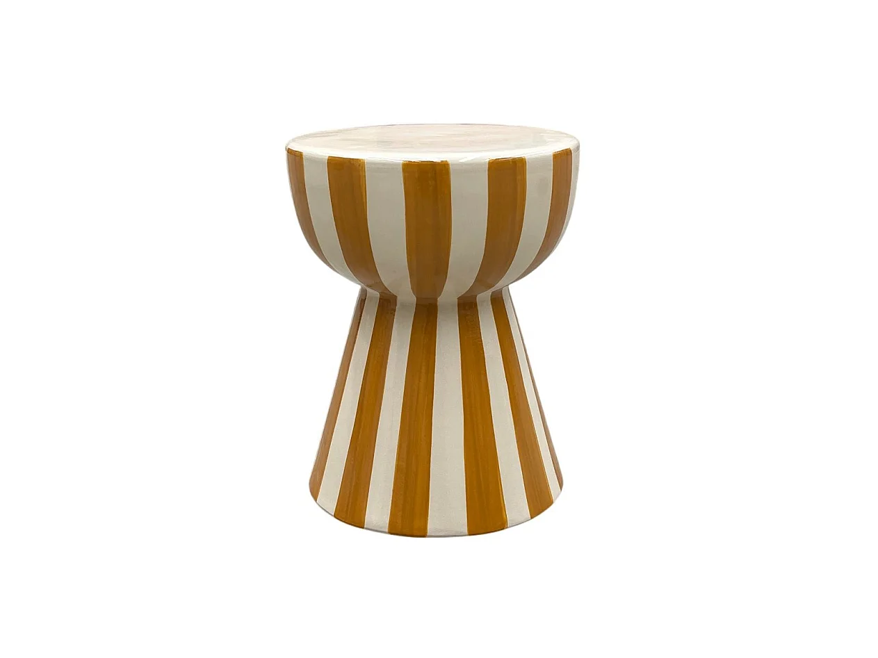 Tabouret / meuble d'appoint en céramique couleur beige/moutarde