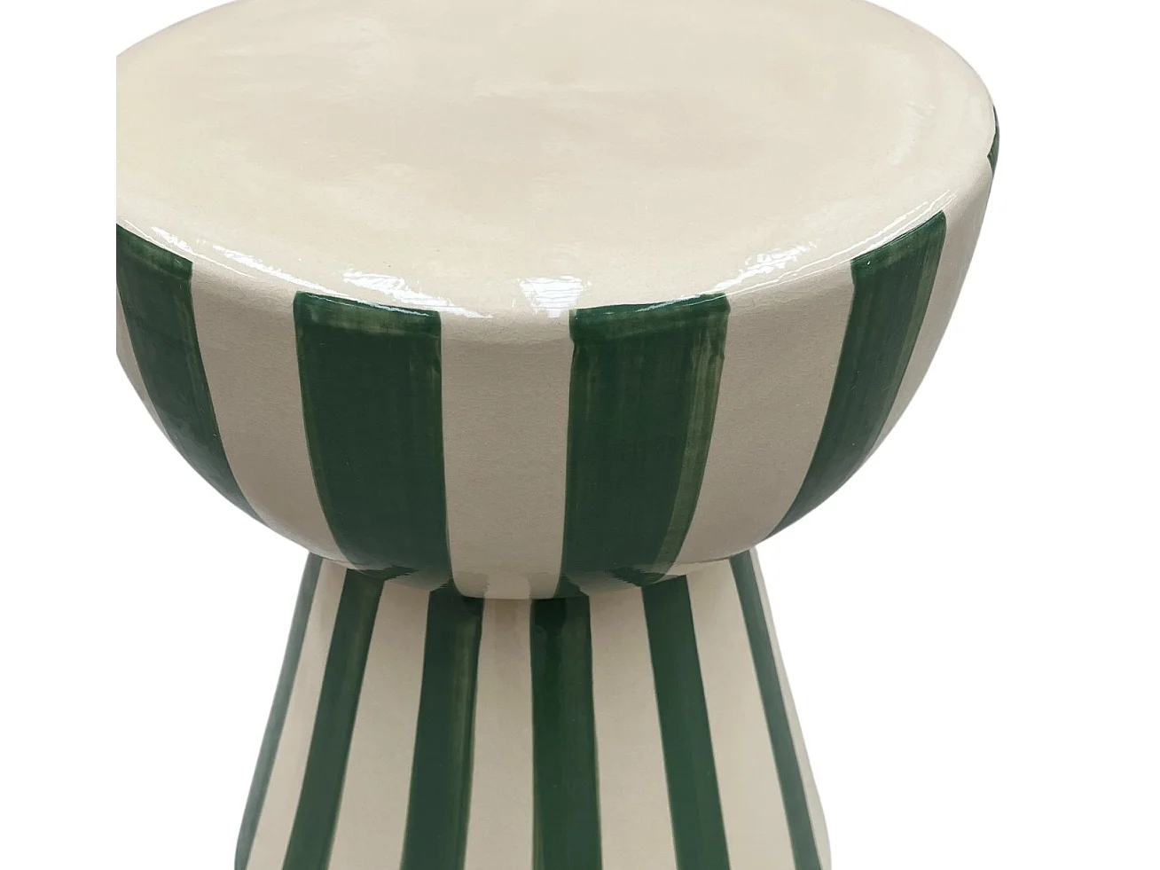 Tabouret / meuble d'appoint en céramique couleur beige/vert