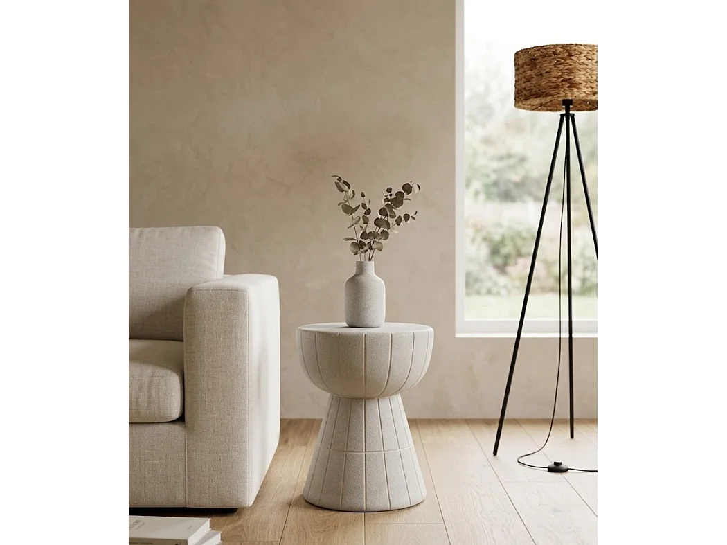 Tabouret / meuble d'appoint en céramique couleur blanc cassé