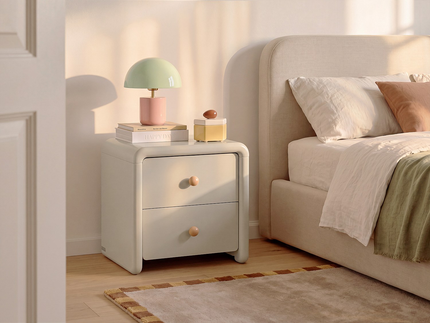 2er-Set Nachttisch mit 2 Schubladen - Beige SELORINA
