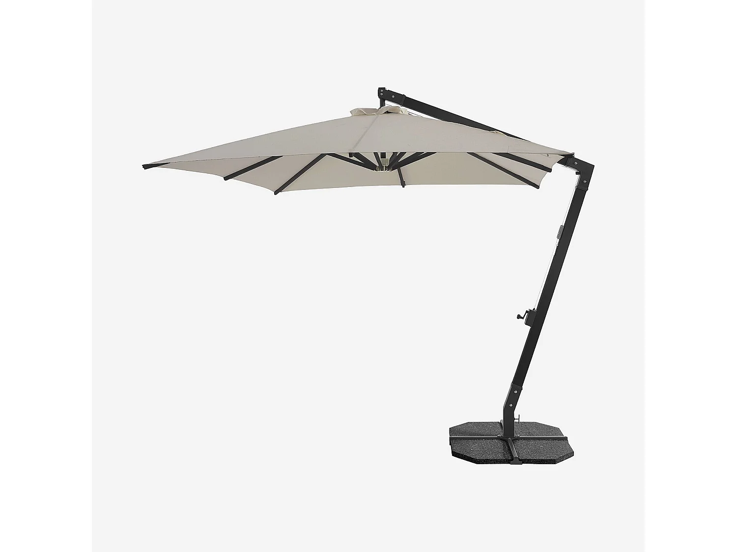 Habitat - Parasol déporté en tissu et métal 3 x 3 m avec base en granite - Taupe et anthracite - Alerio