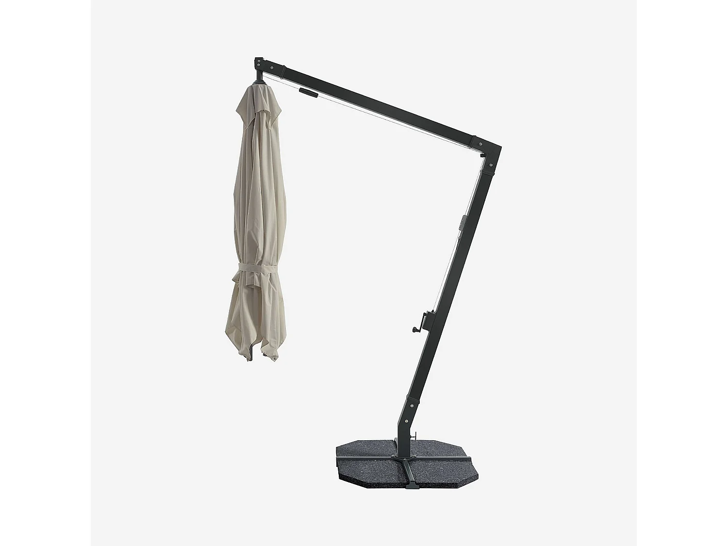 Habitat - Parasol déporté en tissu et métal 3 x 3 m avec base en granite - Taupe et anthracite - Alerio