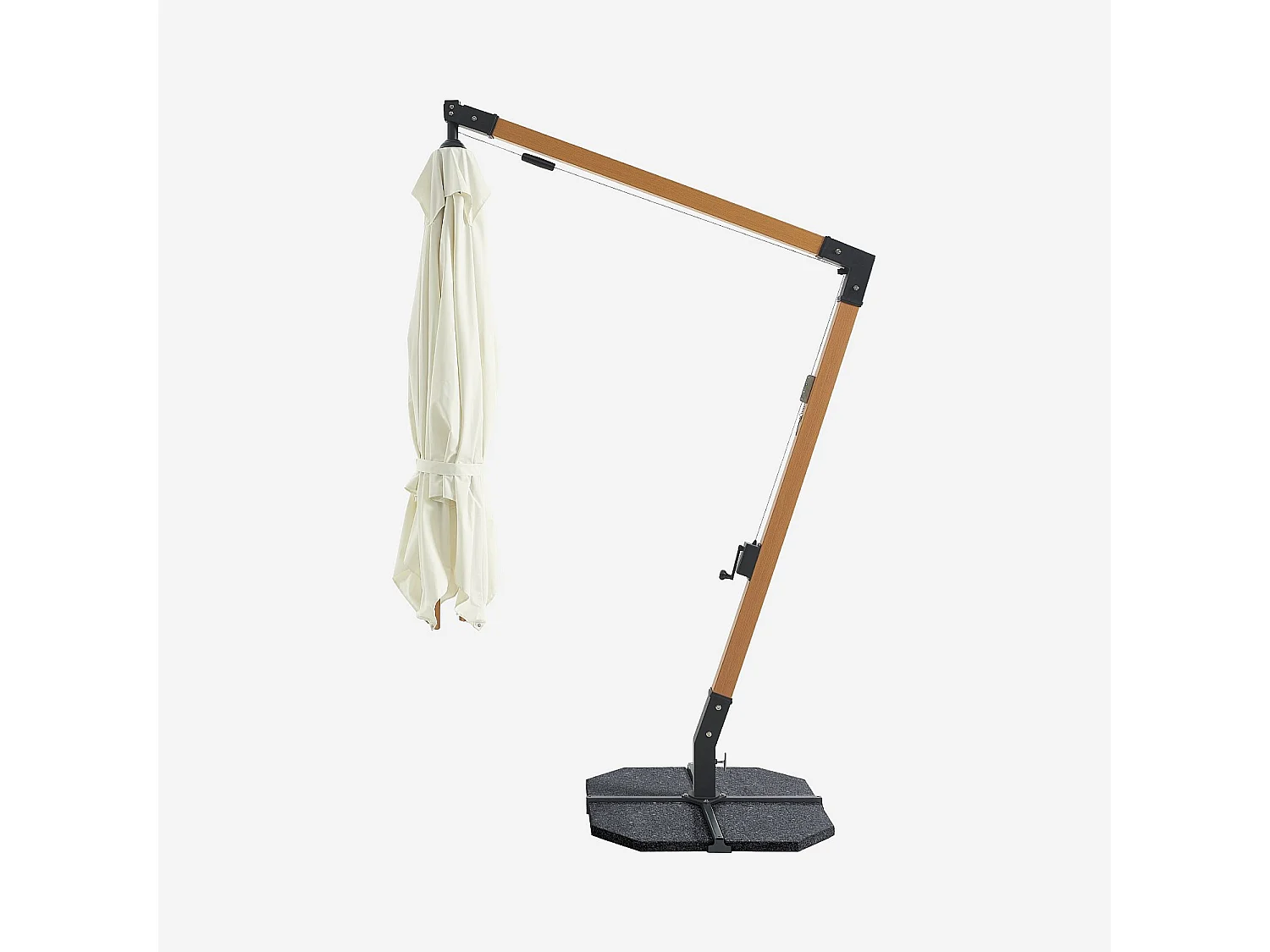 Parasol déporté en tissu et métal 3 x 3 m avec base en granite - Ecru et naturel