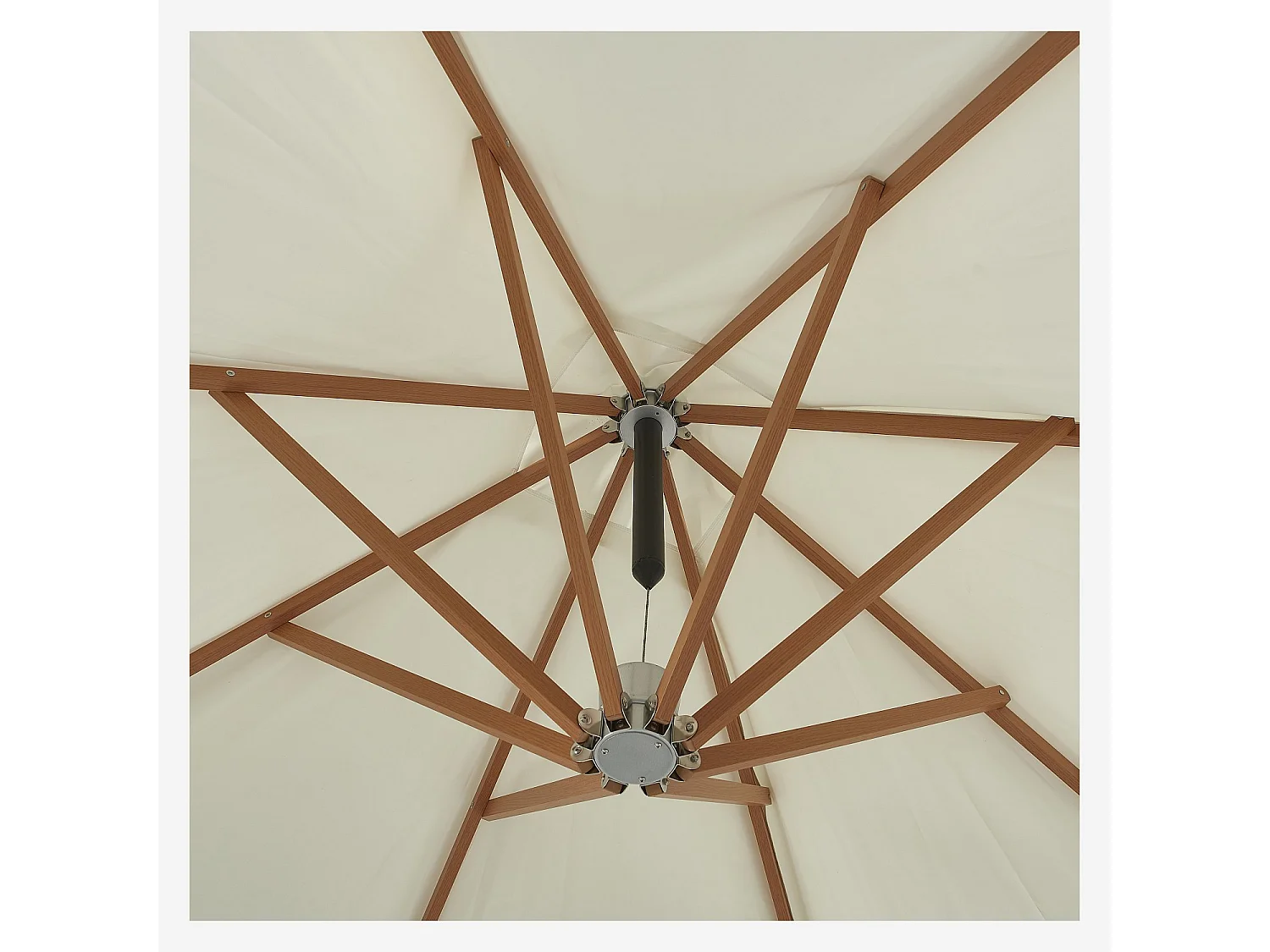 Parasol déporté en tissu et métal 3 x 3 m avec base en granite - Ecru et naturel