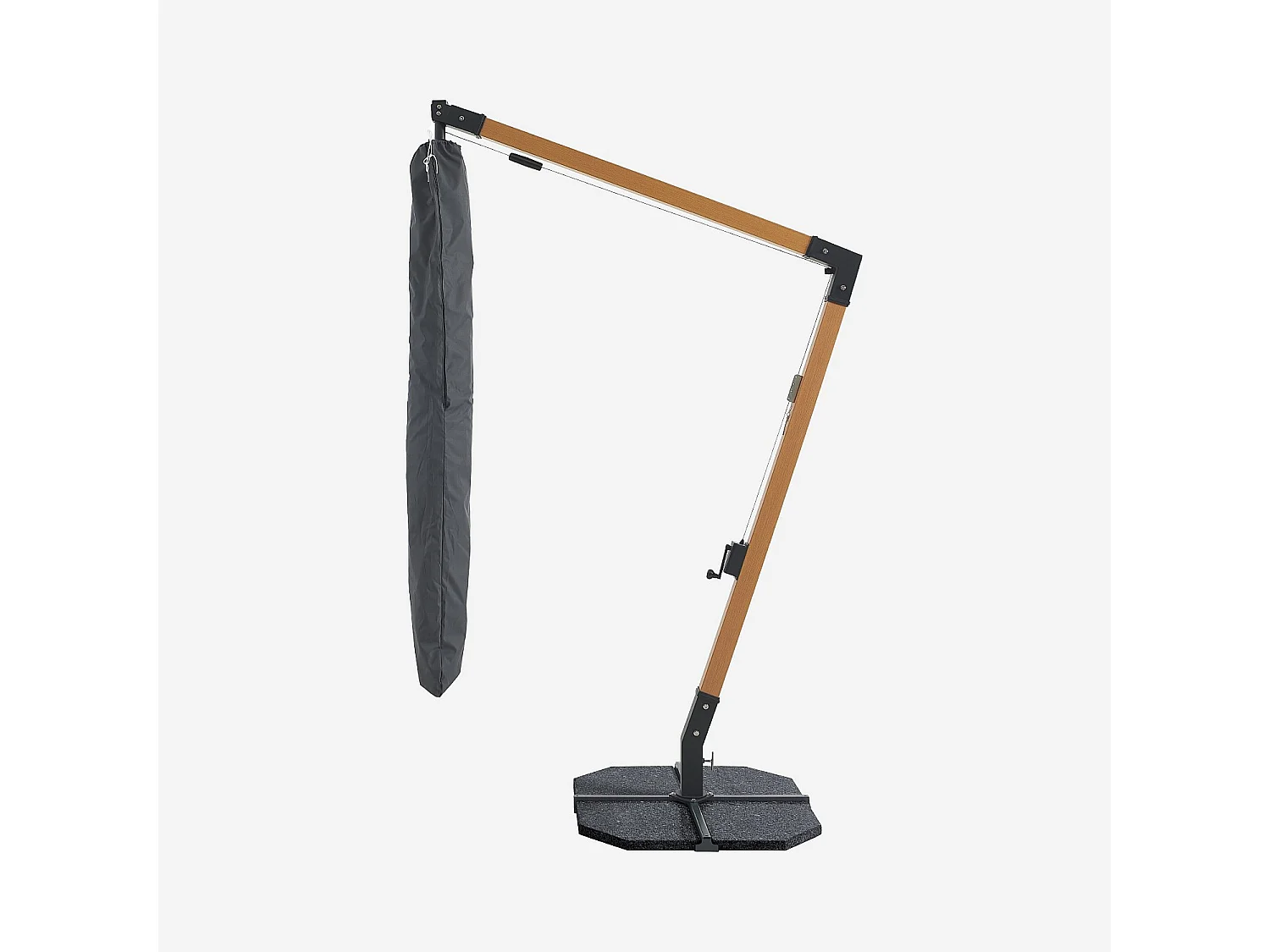 Parasol déporté en tissu et métal 3 x 3 m avec base en granite - Ecru et naturel