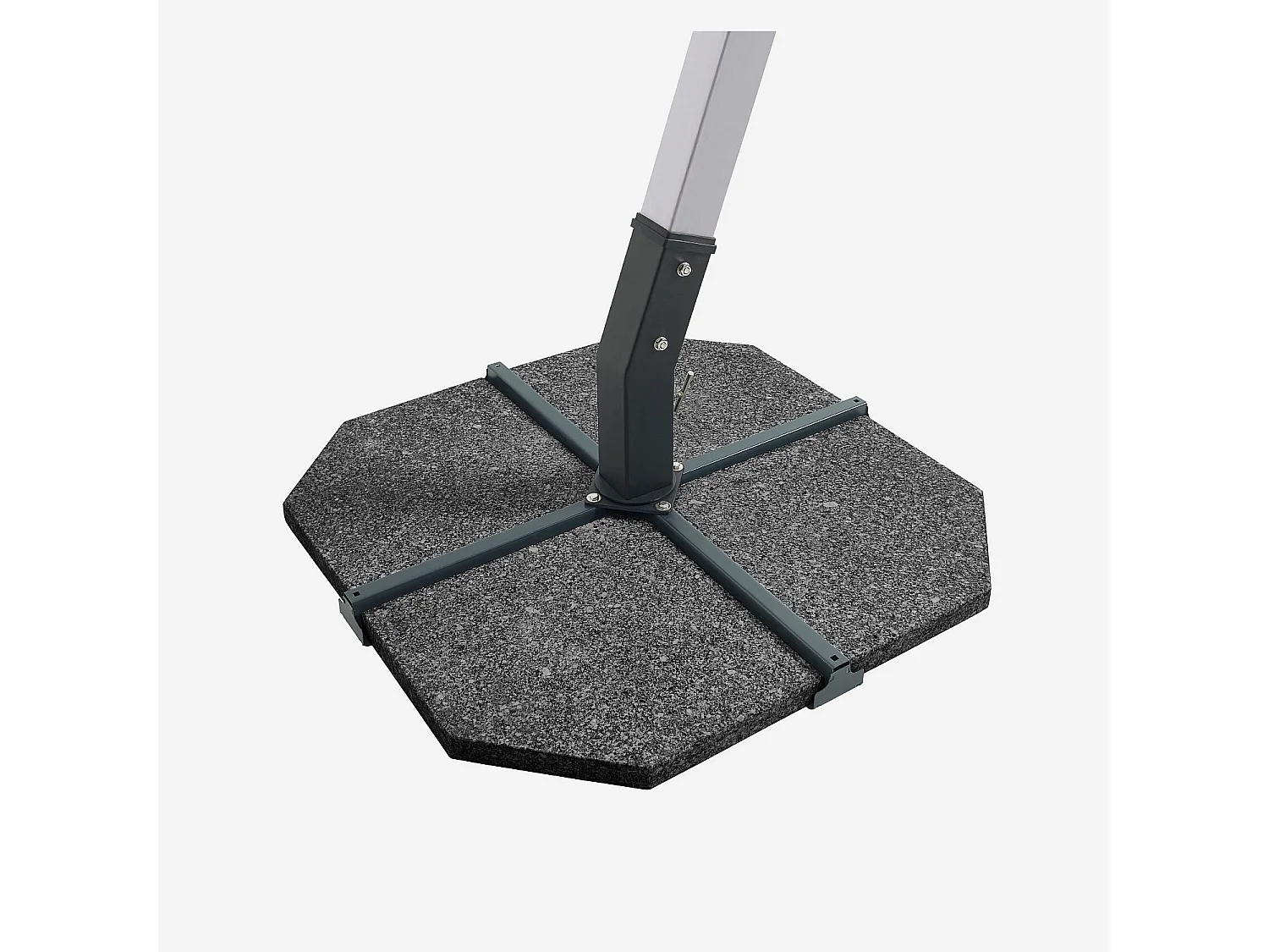 Parasol déporté en tissu et métal 3 x 3 m avec base en granite - Anthracite et argenté