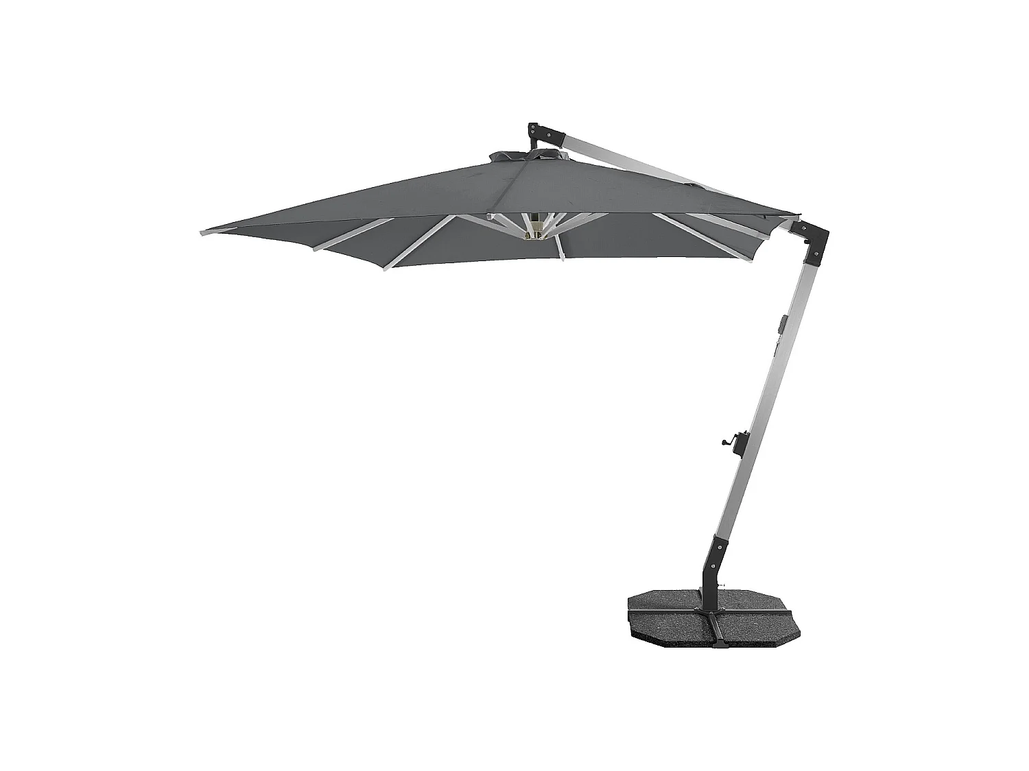 Habitat - Parasol déporté en tissu et métal 3 x 3 m avec base en granite - Anthracite et argenté - Alerio