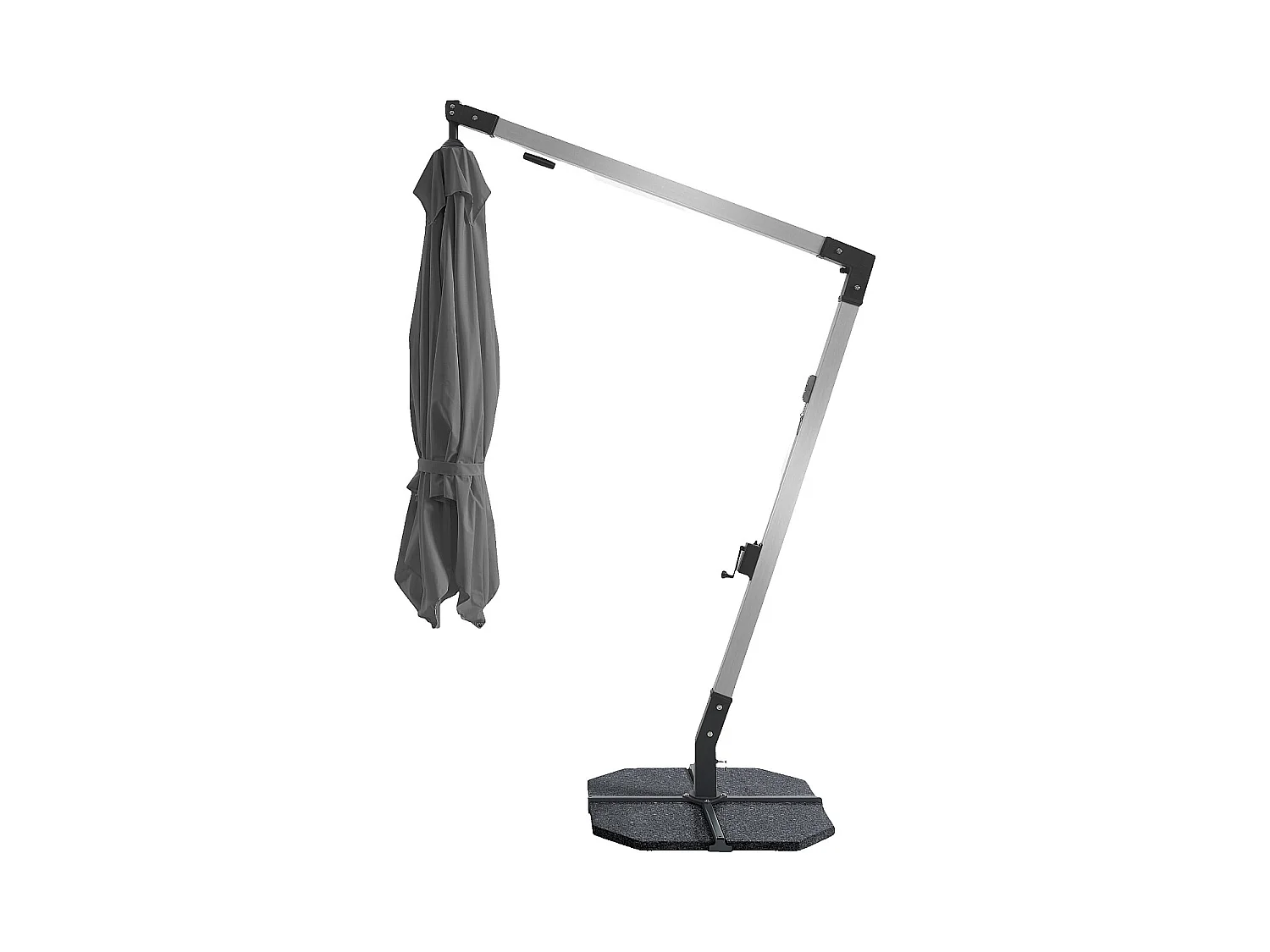 Habitat - Parasol déporté en tissu et métal 3 x 3 m avec base en granite - Anthracite et argenté - Alerio