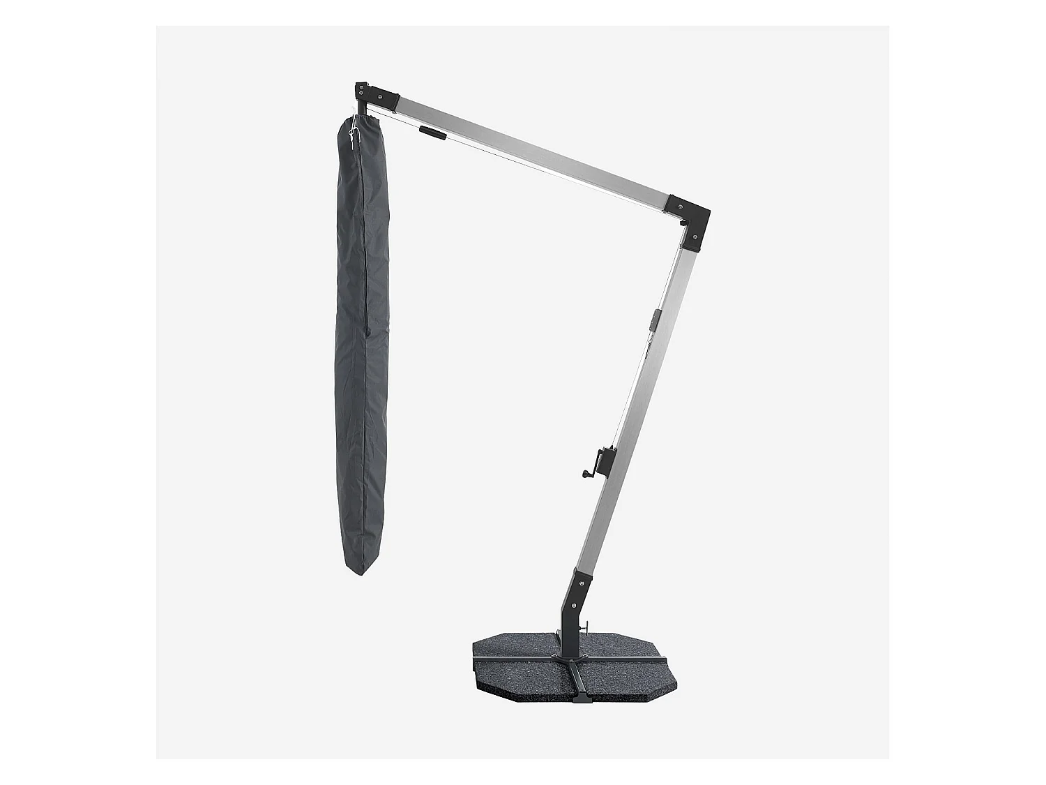 Habitat - Parasol déporté en tissu et métal 3 x 3 m avec base en granite - Anthracite et argenté - Alerio