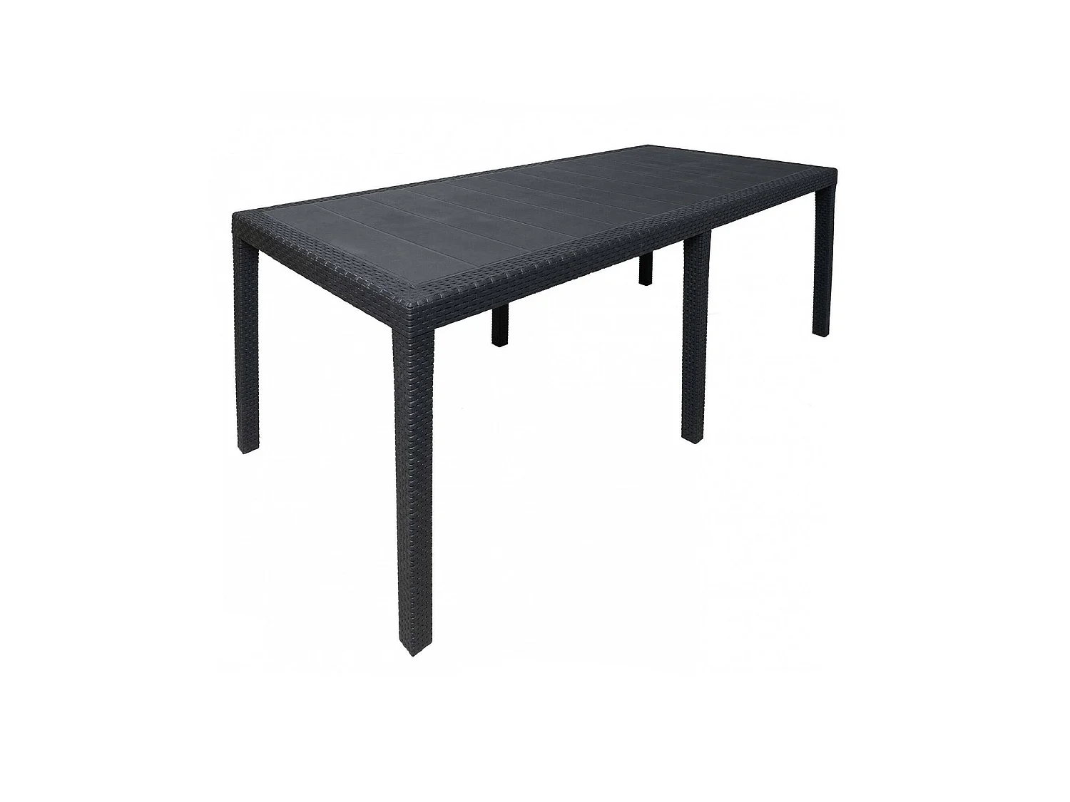 Table d'extérieur Dmains, Etagère à manger rectangulaire extensible, Table de jardin extensible effet rotin, 100% Made in Italy, 150/220x90h72 cm, Anthracite