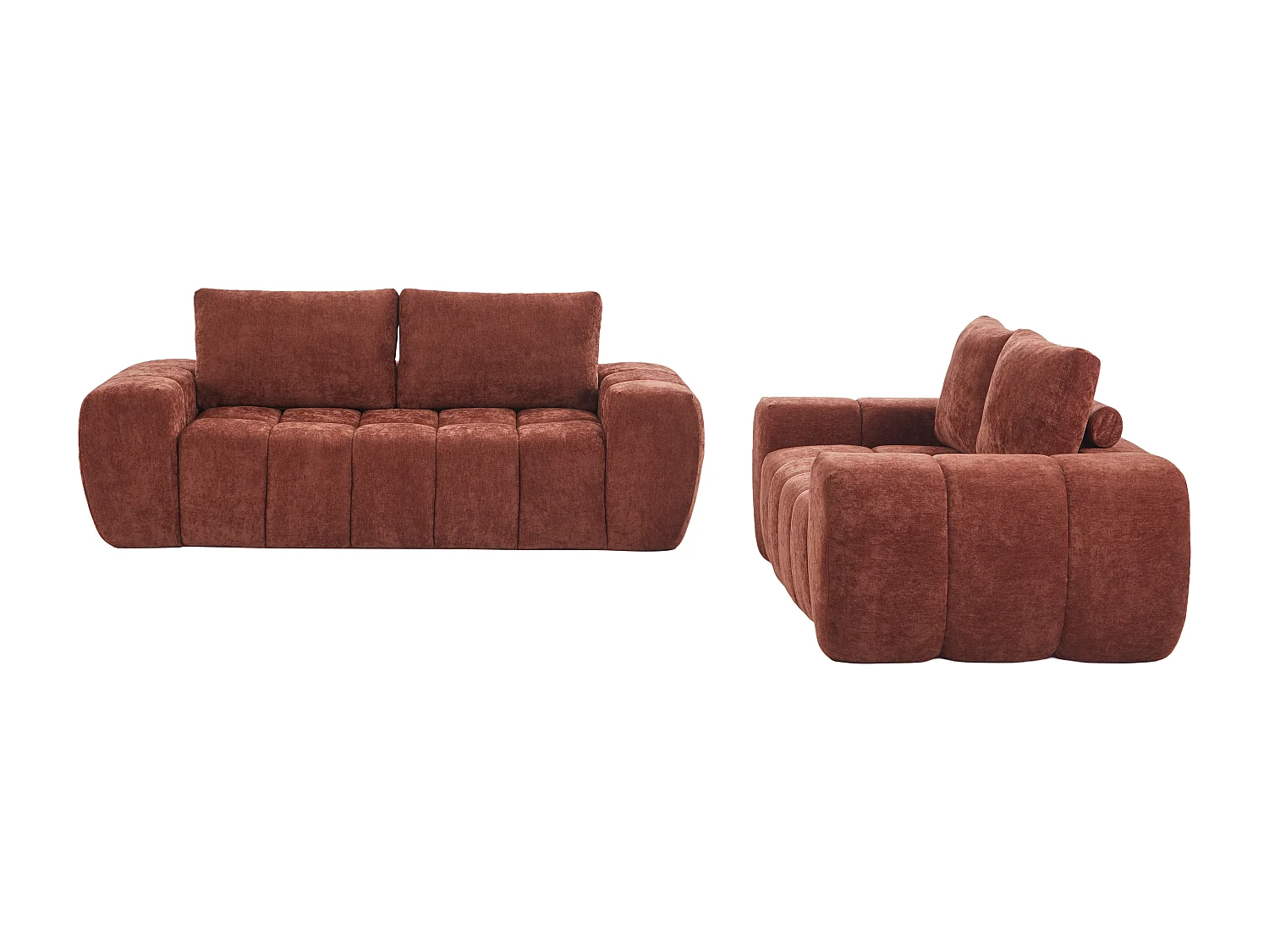 Canapé 3 places et 2 places en tissu texturé terracotta BENAFO
