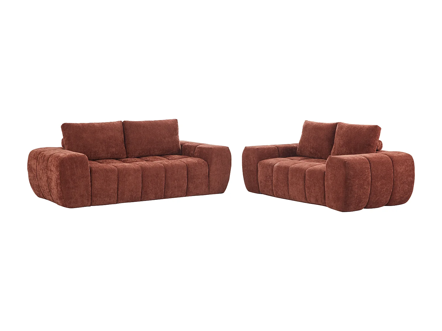 Canapé 3 places et 2 places en tissu texturé terracotta BENAFO