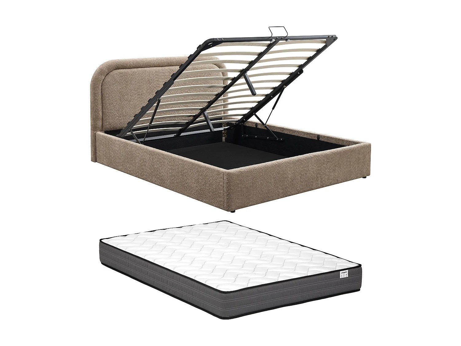 Lit coffre 140 x 190 cm - Tissu bouclette - Taupe + Matelas – FIDOZIA
