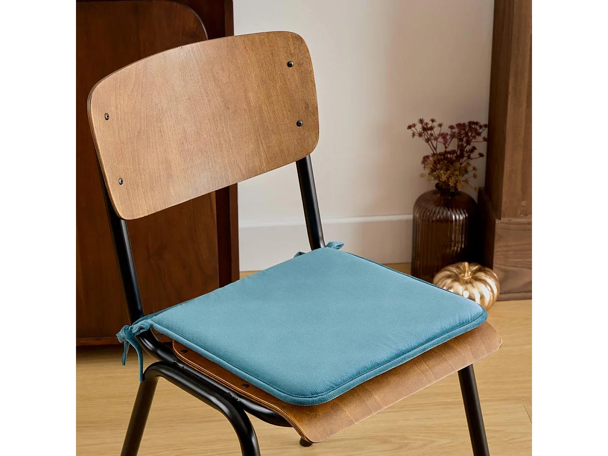 Galette de Chaise Uni "Lilou" 38x38 cm Bleu Canard