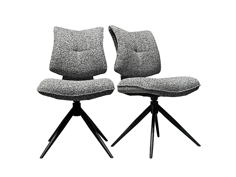 Lot 2 chaises rotatives tissu chiné noir avec dossier replié – IMOGEN
