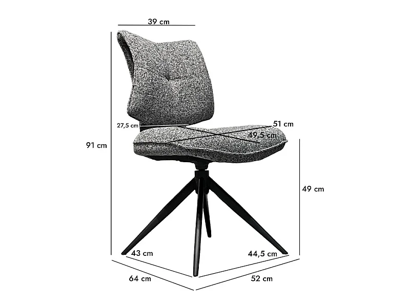 Lot 2 chaises rotatives tissu chiné noir avec dossier replié – IMOGEN