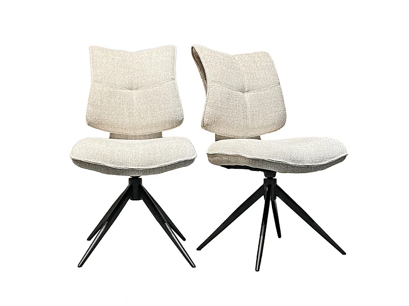 Lot 2 chaises rotatives tissu chiné beige avec dossier replié – IMOGEN